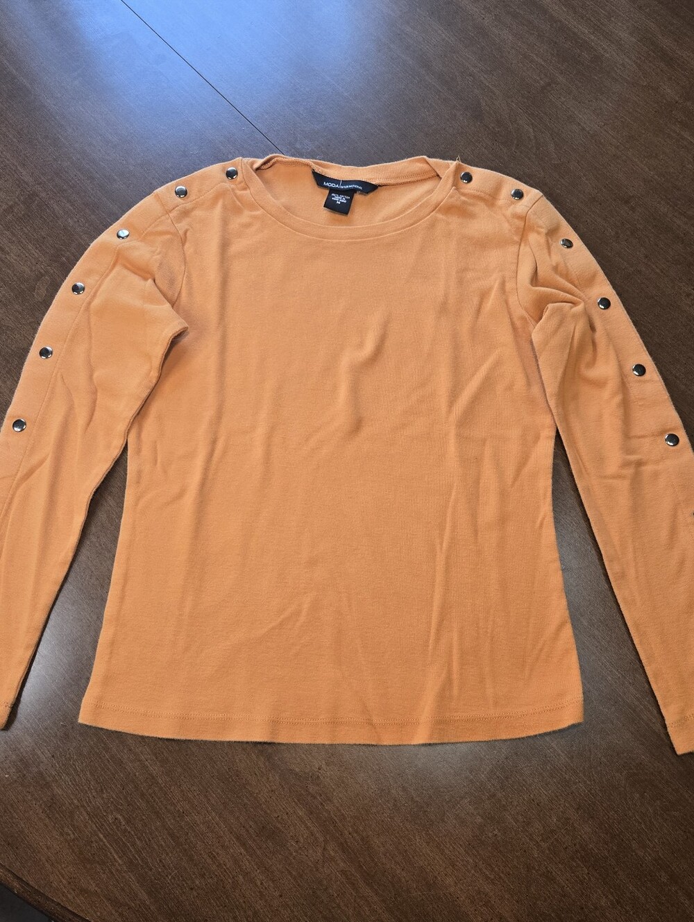 Y2K 00s Moda International 100% Cotton Orange Long Sleeve Top Button Sleeves Med